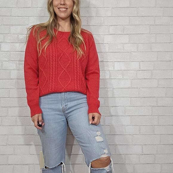 Woolrich Petite Red Cable Knit Wool Sweater Large Petite NWT - Picture 6 of 8